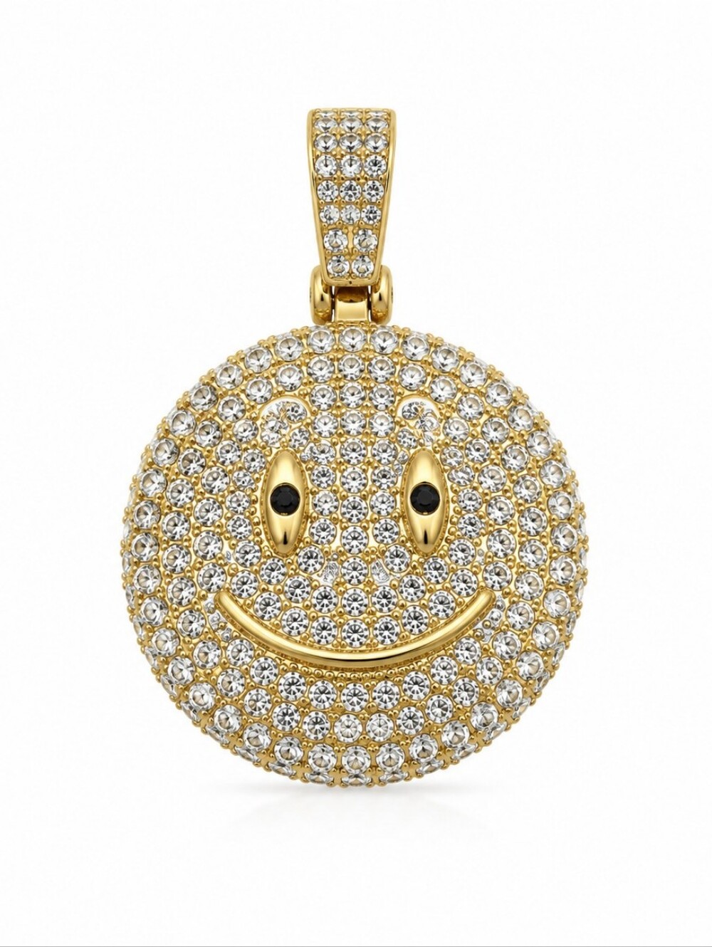 Gold Tone Smiley Face Pavé Rhinestone Pendant